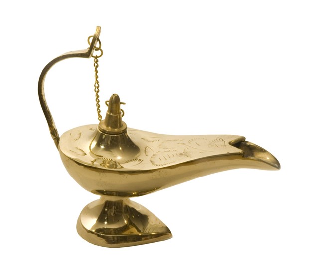 n Arabian oil lamp, symbolizing the source from which the name Forty Thieves comes: The Arabian Nights—a collection of Middle Eastern and Indian folk tales.