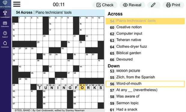 A crossword clue being solved