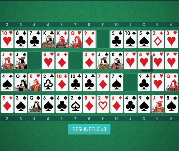 When learning how to play Addiction Solitaire, get familiar with the layout, as depicted in the photo above.