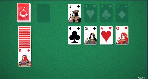 Canfield Solitaire rules use a random card to start the foundation piles, as shown in the image above.