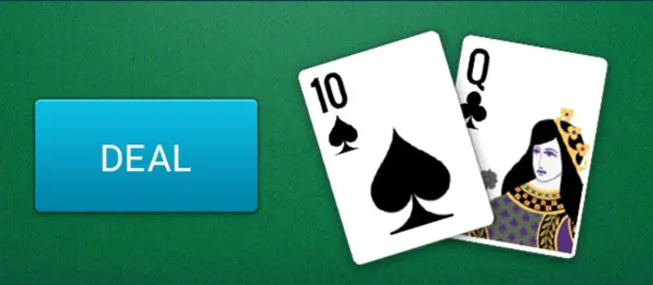 Two plays cards and a DEAL button from the online Solitaire game