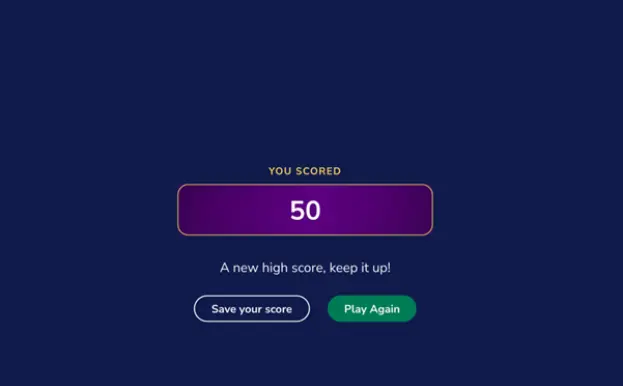 An end game screen showing the score from the completed puzzle 