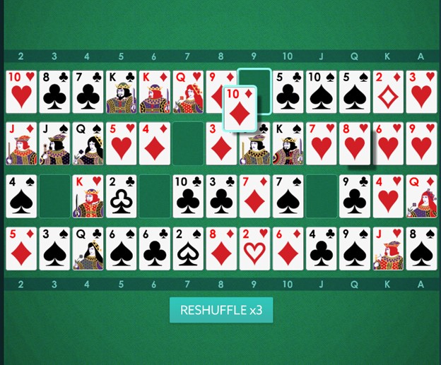 Learning how to play Addiction Solitaire means familiarizing oneself with its gameplay, as depicted in the photo above.
