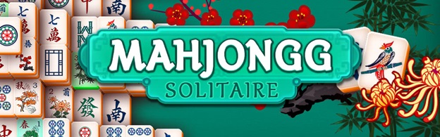 An image of Arkadium’s 'Mahjongg Solitaire' game  featuring traditional Mahjong tiles with various Chinese characters and symbols. 