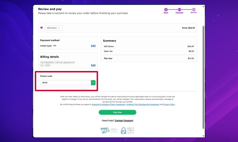 Promo Code Redemption for Gems as a Subscriber