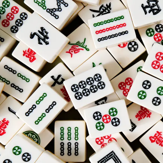 A closeup of mahjong tiles