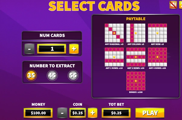 Screenshot of the Select Cards screen from Arkadium’s online Bingo game