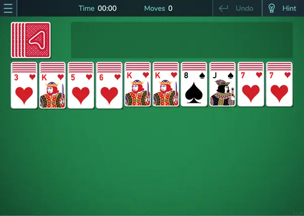 A game of Spider Solitaire 2 Suits in progress 