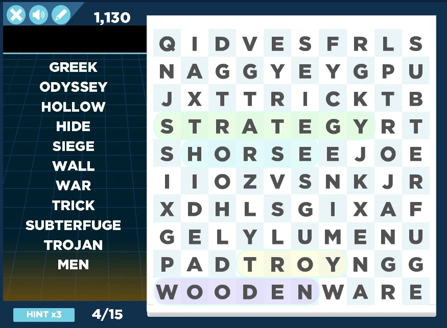 A screenshot of an online Word Search game in progress