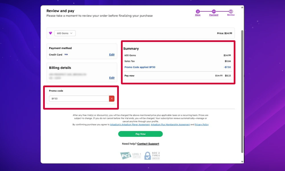 Promo Code Redemption for Gems