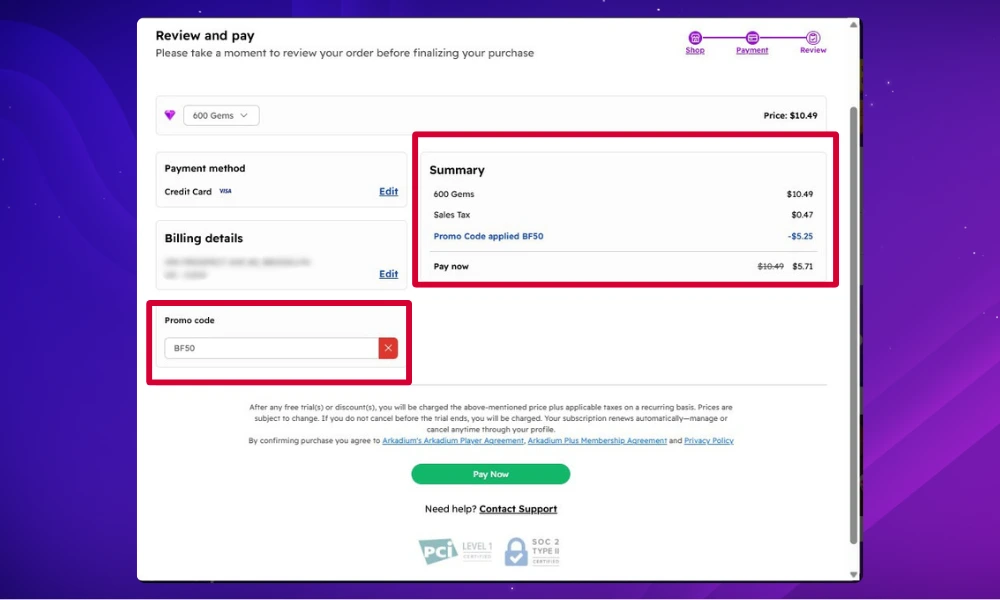 Promo Code Redemption for Gems as a Subscriber