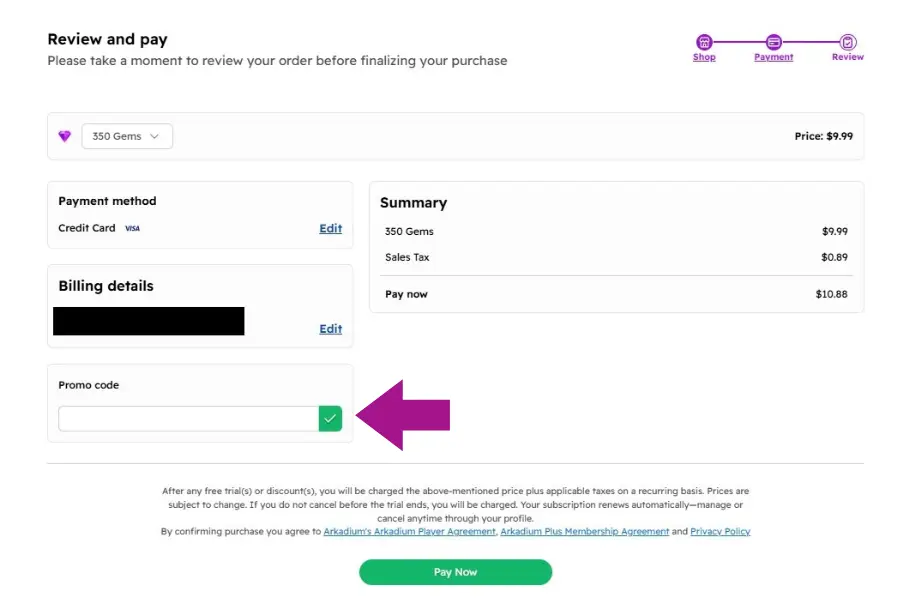 A screenshot of the checkout process with the Promo Code field highlighted