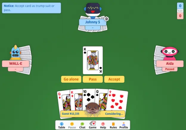 A Euchre game in progress