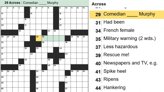 Example of an across clue in Arkadium’s daily crossword puzzle