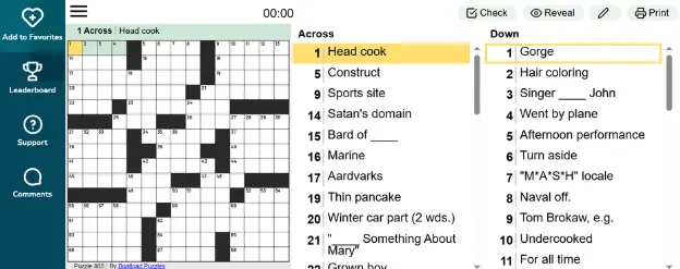 A screencap of Arkadium’s daily crossword puzzle game