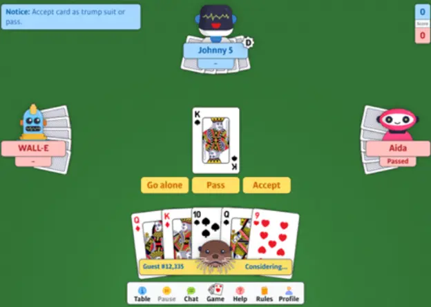 Game of Euchre in play