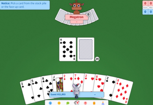 A live action shot of the game Gin Rummy in play