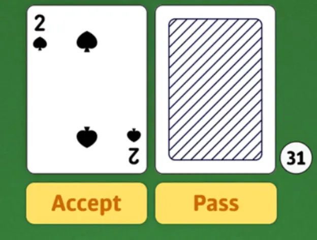 An example of what a player's options are when receiving a card