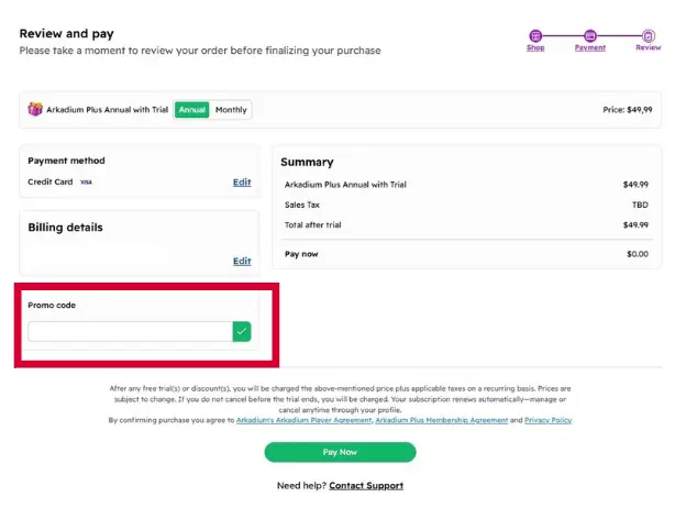 A screenshot of the checkout process with the Promo Code field highlighted